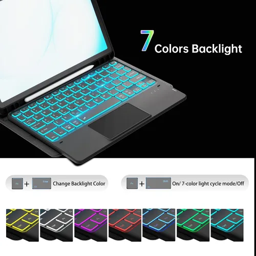 Miniatura 4 de Funda para Galaxy Tab A9+/A11+ de 11 pulgadas con teclado - Funda de tableta inalámbrica desmontable retroiluminada de 7 colores con panel táctil