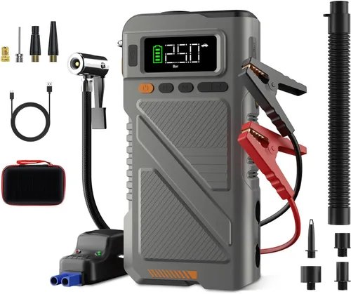 Miniatura 7 de Arrancador de 8000A con inflador de aire y compresor de desinflado, paquete de potencia portátil de 9 en 1 de 12V para todos los motores