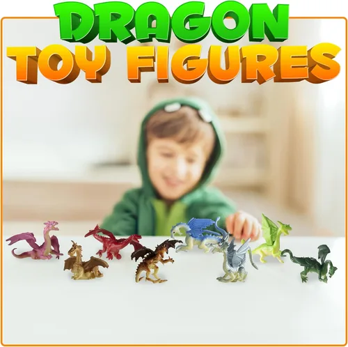 Miniatura 5 de Bedwina Figuras de juguete de mini dragón, paquete de 12 figuras de dragón de goma de plástico de 2 pulgadas en varios colores y estilos, juguetes