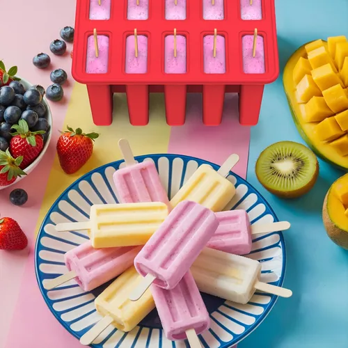 Miniatura 7 de Miaowoof Moldes caseros para paletas, fabricante de paletas de hielo de silicona sin BPA de 10 cavidades, con 50 palitos, 50 bolsas, 10 palitos