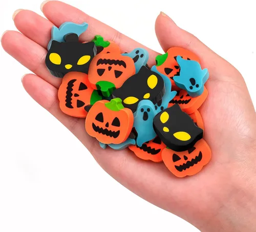 Miniatura 4 de YGAOHF Paquete de 48 mini borradores de Halloween, 6 estilos lindos a granel, divertidos borradores de calabaza, fantasma, murciélagos, recuerdos