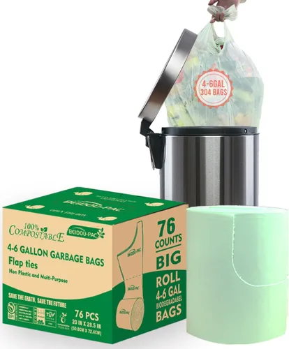 Miniatura 17 de BEIDOU-PAC Bolsas de basura compostables con solapa de 1 a 2 galones, 120 bolsas de abono pequeñas, bolsas de basura biodegradables para cocina