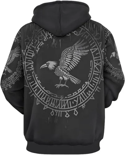 Miniatura 3 de ENLACHIC Sudadera con capucha con estampado digital 3D de tatuaje vikingo para hombre