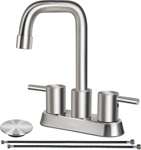 SOKA Grifo de Baño Centerset de 2 Manijas 4 Pulgadas Grifo de Fregadero de Mano Comercial Grifos Táctiles Grifo de Fregadero de Baño de 3 Níquel