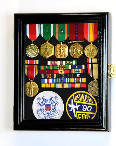 Miniatura 5 de XS - Caja de exhibición militar para medallas, pasadores, parches, insignias, cintas, insignias, 98% con bloqueo UV Roble