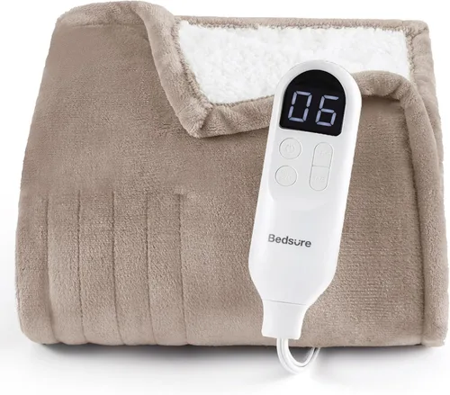 Miniatura 17 de Bedsure - Manta eléctrica de calentamiento rápido, manta de franela suave con 4 ajustes de tiempo, 6 ajustes de calefacción, regalos cálidos