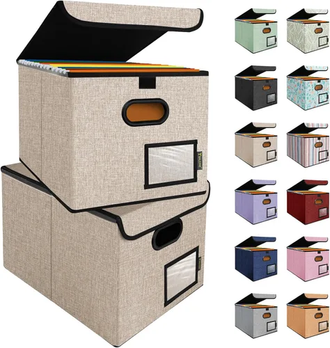 Miniatura 11 de Caja organizadora de archivos Baleine con tapa, organizador de carpetas de archivos plegable con deslizador de plástico, caja de carpetas