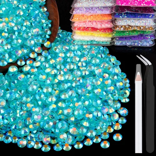 Miniatura 47 de 5000 piezas de diamantes de imitación de resina de 0.118 pulgadas a granel, color verde oscuro AB con parte trasera plana, diamantes de imitación