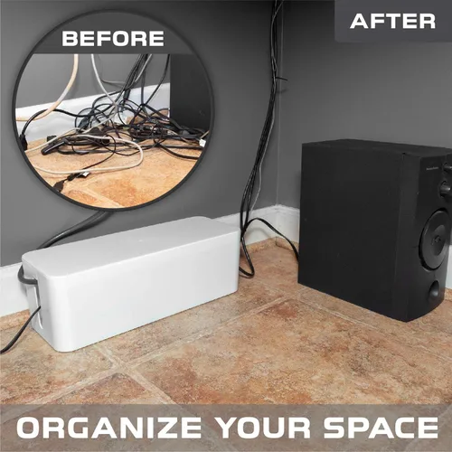 Miniatura 5 de Iron Forge Cable Caja de organización de cables, paquete de 2 – Organizador de cables blanco y protector para cables, regletas de alimentación