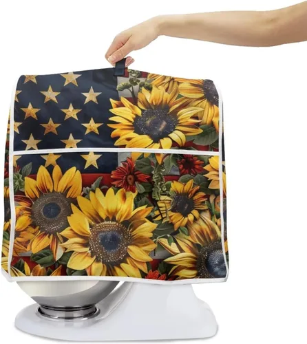 Miniatura 2 de Funda para batidora con estampado de girasol y bandera americana, cubierta protectora contra el polvo, adecuada para la mayoría de los modelos