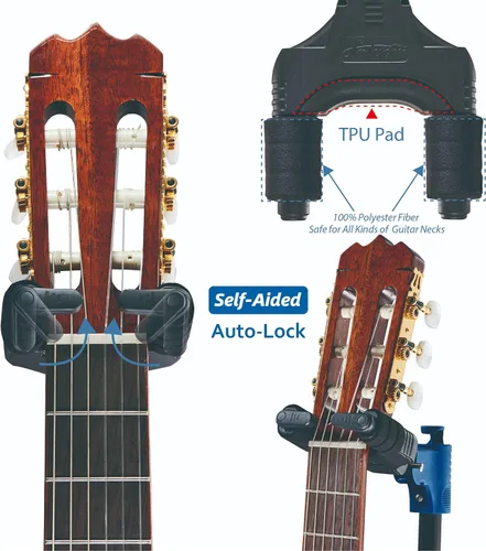 Miniatura 3 de Salvori Soporte Plegable para Guitarra con Sistema de Bloqueo Automático y Trípode Sólido para Guitarra Solamente Bajo, Acústica, Eléctrica, Clásica