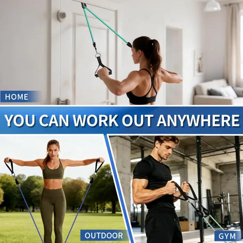 Miniatura 5 de WHATAFIT Juego de bandas de resistencia con asas, bandas de ejercicio para gimnasio en casa, equipo de entrenamiento de fuerza, incluye anclaje