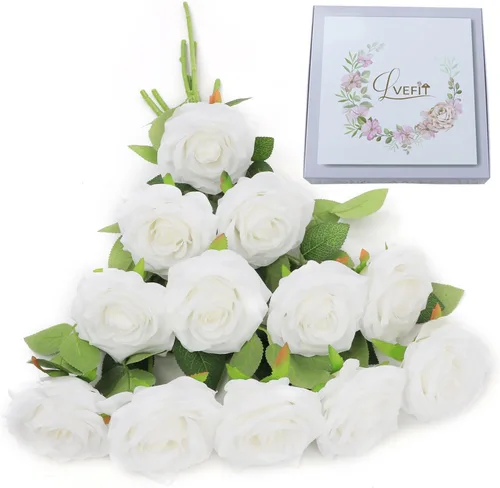 Miniatura 24 de LVEFIT 12 rosas artificiales de seda de color naranja quemado, ramo de rosas de seda de tallo largo para bodas, despedidas de soltera, fiestas