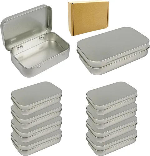 Miniatura 9 de Millennial Essentials Paquete de 10 recipientes rectangulares de metal con bisagras vacías de 3.75 x 2.45 x 0.8 pulgadas, mini caja portátil negra