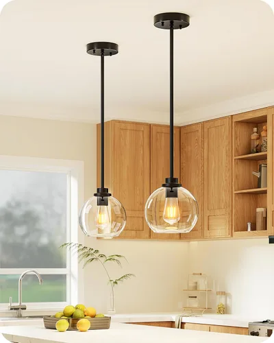 Miniatura 11 de EDISHINE Luces Colgantes para Isla de Cocina, Moderna Lámpara Colgante Dorada con Pantalla de Globo de Vidrio Transparente, Varilla de Metal Dorado