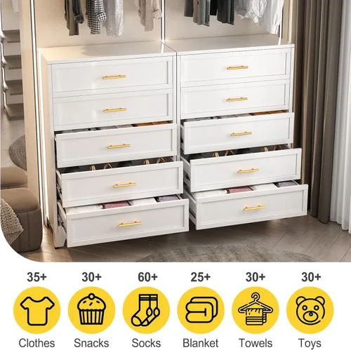 Miniatura 4 de Cómoda de Metal Alta de 53.54 Pulgadas para Dormitorio, Cómodas de Armario Blancas de 5 Cajones, Unidad Organizadora de Almacenamiento Moderna