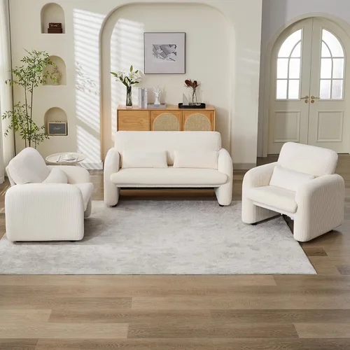 Miniatura 29 de WUTUTUEE Silla decorativa de tela de pana, sillas tapizadas modernas para sala de estar con almohada lumbar, sillón ancho y cómodo para dormitorio