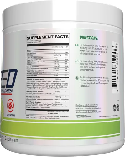 Miniatura 7 de EHP Labs OxyShred Polvo Pre Entreno Sin Estimulantes - Pre Entreno Sin Estimulación, Pre Entreno Sin Cafeína para Hombres y Mujeres - Pre Entreno