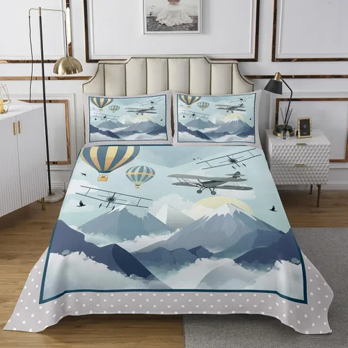 Juego de edredón de dibujos animados de avión para niños, tamaño individual, lindo juego de ropa de cama de avión para niños y adolescentes,