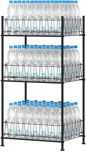 Miniatura 12 de smusei Organizador de estantes de botellas de agua de 4 niveles, organizador de almacenamiento de agua embotellada independiente para piso, soporte