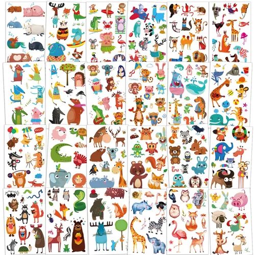 Konsait 24 hojas de tatuajes temporales de animales para niños (más de 230 unidades), tatuajes falsos de animales marinos de la selva del zoológico,