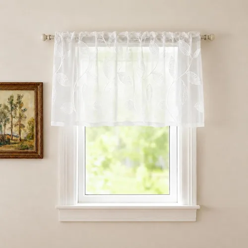 Miniatura 18 de VOGOL Juego de cortinas transparentes bordadas y cenefas para sala de estar, con bolsillo para barra blanca, par de cortinas traslúcidas