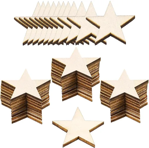 100 piezas de estrellas de madera de 2 pulgadas con forma de estrellas de madera sin terminar, recortes de estrellas de madera en blanco para