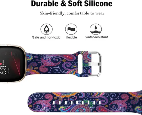 Miniatura 3 de Correas de reloj de dibujos animados con estampado floral compatibles con Fitbit Versa 4/Versa 3/Fitbit Sense 2/Sense Band de silicona suave