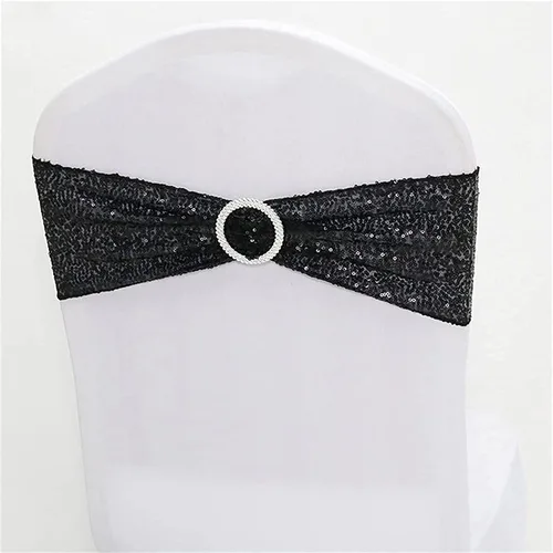 Miniatura 8 de Fajas de lentejuelas para sillas de elastano, paquete de 6 bandas elásticas de lentejuelas con hebilla para bodas, banquetes, cumpleaños, Oro rosa