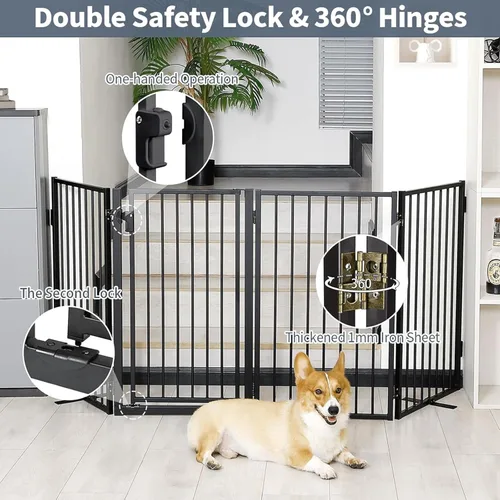 Miniatura 3 de Puertas de metal independientes para perros con puerta para interiores y exteriores, 40 pulgadas, extra ancha, 36 pulgadas de alto, puerta Negro