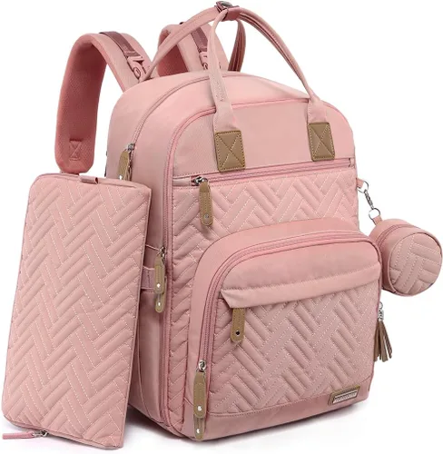 iniuniu Mochila para pañales, kit 4 en 1, bolsas de bebé unisex grandes para niños y niñas, mochila de viaje impermeable con bolsa para pañales Rosa