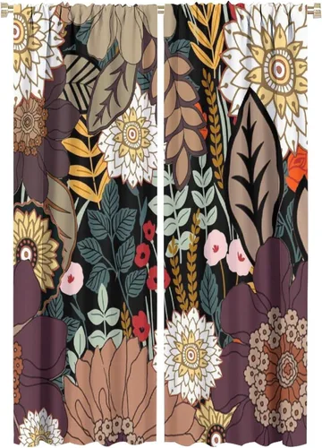 Miniatura 9 de Cortinas de hojas de otoño de mediados de siglo, cortinas opacas con aislamiento térmico y bolsillo para barra, 2 paneles de 45 pulgadas de largo x