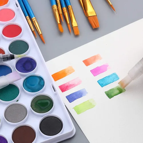 Miniatura 4 de Juego de pintura de acuarela de 36 colores AROIC, juego de acuarela con 10 pinceles de nailon y 6 pinceles de agua recargables. Perfecto para 36