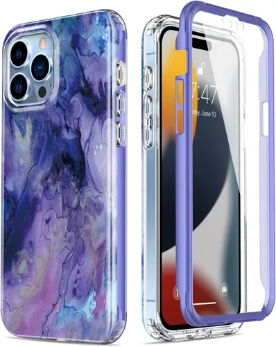 Miniatura 16 de Esdot Funda para iPhone 15 Pro con protector de pantalla integrado, funda duradera con diseños de moda para mujeres y niñas, elegante funda Piedra