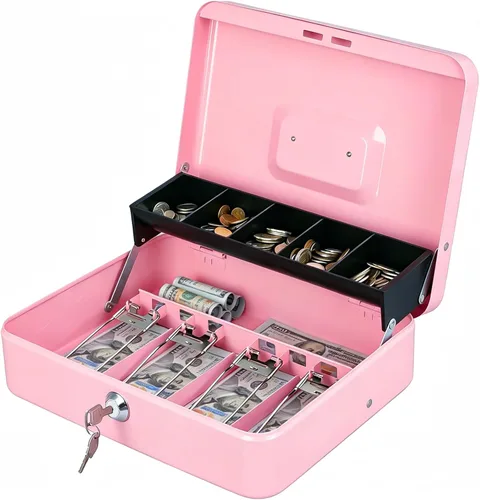 Miniatura 11 de KYODOLED Caja de dinero grande con cerradura de combinación, caja de dinero con bandeja para efectivo, caja fuerte con cerradura con llave, Negro-2