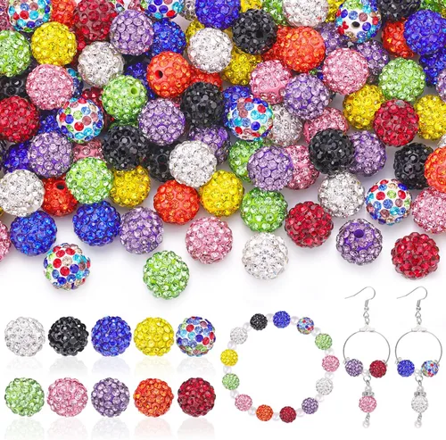 100 cuentas de diamantes de imitación de 0.394 pulgadas para la fabricación de joyas, 10 cuentas redondas brillantes de discoteca de Shamballa,