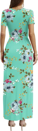 Miniatura 3 de CATHY - Vestido largo de manga corta y con cuello en V pronunciado para mujer, estilo casual, sensual, cintura plisada y con bolsillos