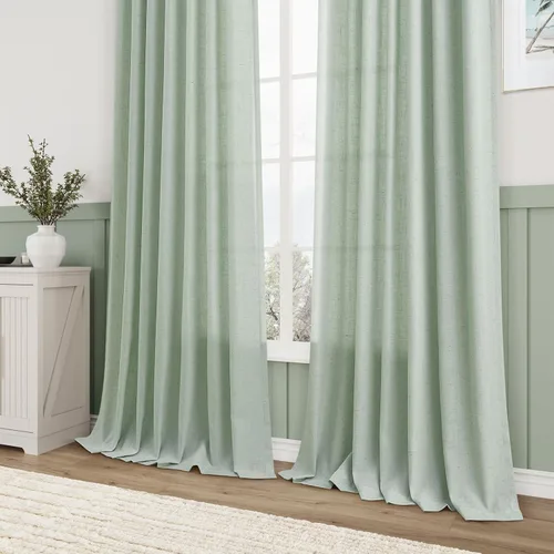 Miniatura 8 de Aersas Aqua Green Linen Curtains 84 Inches Long 2 Panels Set Back Tab Rod Pocket Living Room Curtain Farmhouse Rustic Light Filtering Hook Drapes