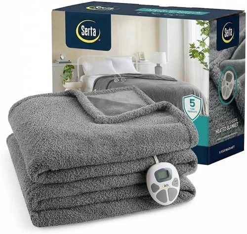 Serta Manta térmica, manta eléctrica de tamaño individual, suave, cálida, mullida, manta térmica individual para oficina, sofá, temporizador de