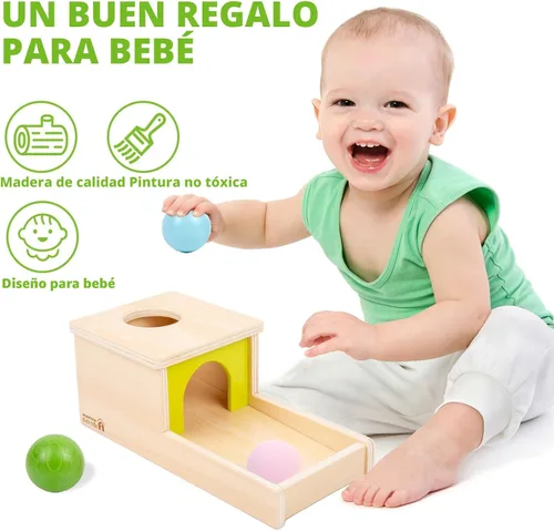 Miniatura 2 de Caja de permanencia de objetos con bandeja y tres bolas de juguetes Montessori para bebés de 6-12 meses, 1 año, bebés y niños pequeños típicos Adena