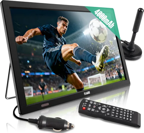 TV digital portátil de 15.6 pulgadas, batería recargable de 4000 mAh para cortes de energía, tarjeta ATSC/HDMI/SD/entrada USB/AV, cargador de coche