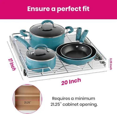 Miniatura 3 de HOLDN' STORAGE Organizador de gabinete extraíble, acero resistente con cajones deslizantes suaves, acabado cromado, canasta de 20 pulgadas de ancho