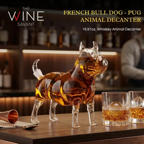 Miniatura 2 de French Bulldog & Pug - Decantador de whisky (16.9 fl oz) Jarra de vino, escocés y licor en forma de animal de primera calidad Utensilios de bar