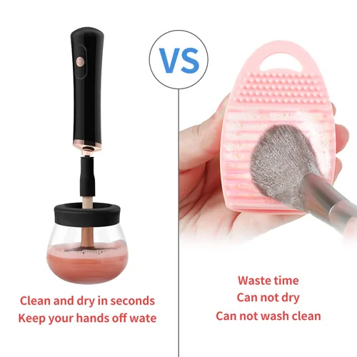 Miniatura 3 de Senbowe Máquina limpiadora y secadora de brochas de maquillaje mejorada, cepillo giratorio automático eléctrico para cosméticos con collares de goma