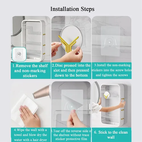 Miniatura 7 de JATIBOSH Organizador de cosméticos montado en la pared, estante de tocador para el hogar, sin perforación, productos para el cuidado de la piel
