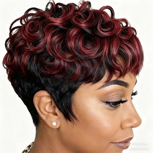 Miniatura 10 de Pelucas cortas de corte Pixie negro natural para mujeres negras, pelucas de cabello rizado de repuesto, peluca corta negra en capas con flequillo