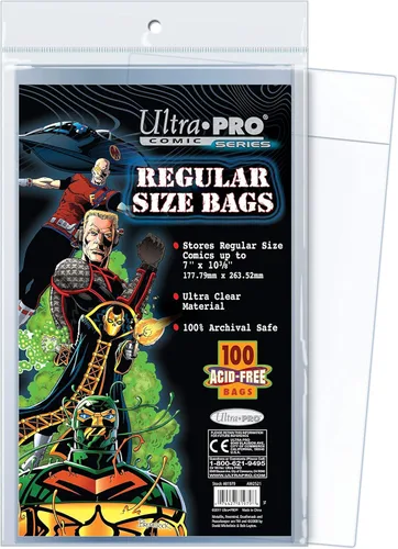 Ultra PRO Bolsas de cómic de tamaño regular de 7-1/8 x 10-1/2 pulgadas (paquete de 100 unidades), pequeñas, transparentes