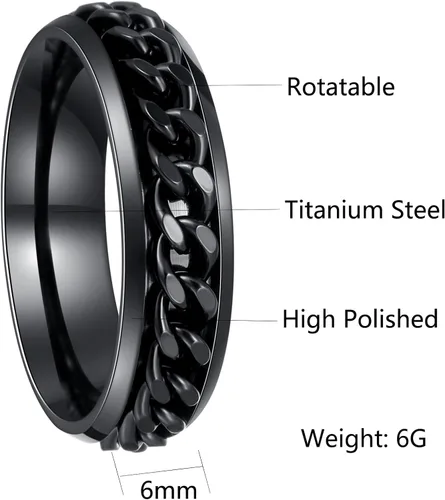 Miniatura 145 de Anillos giratorios para la ansiedad para hombre, anillos clásicos de cadena para mujeres y adultos, anillo de acero de titanio