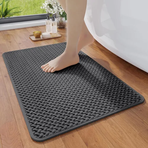 Miniatura 20 de YDKGL Alfombras de baño antideslizantes, superabsorbentes, de secado rápido, para baño, textura de tejido de espuma, alfombras de baño delgadas
