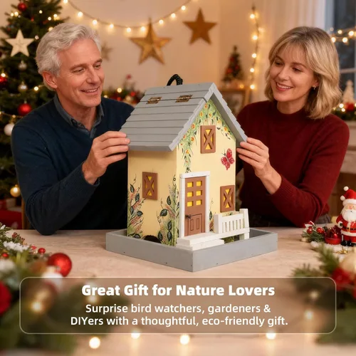 Miniatura 8 de MEWANG Comedero colgante para pájaros al aire libre, casa decorativa de madera para pájaros sin cámara para colibríes, cardenales y pájaros azules